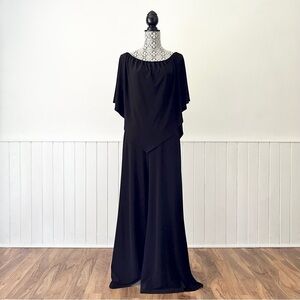 Joseph Ribkoff Black Waterfall Cape Bodice Wide Leg Jumpsuit Size L